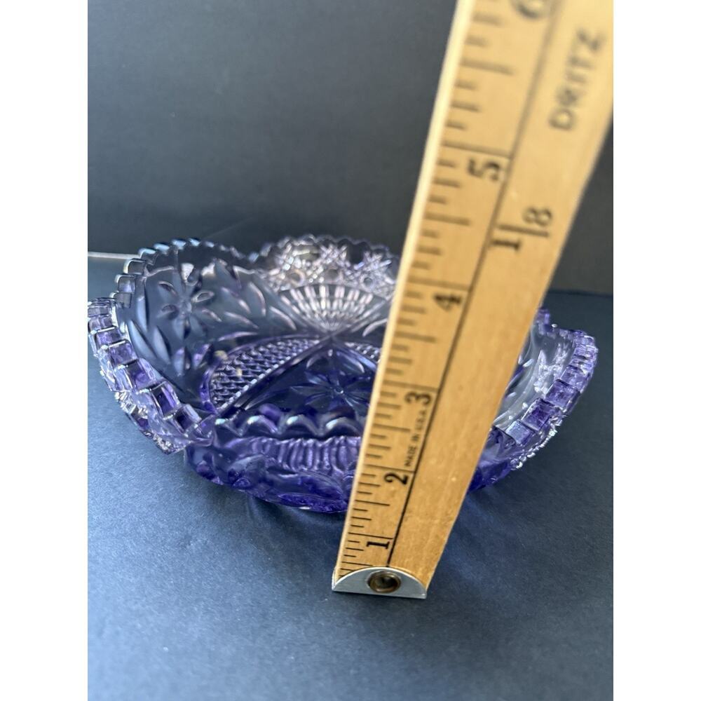 Vintage Cut Glass Nappy Trinket Dish Bowl Purple Retro Cottagecore - Picture 7 of 7